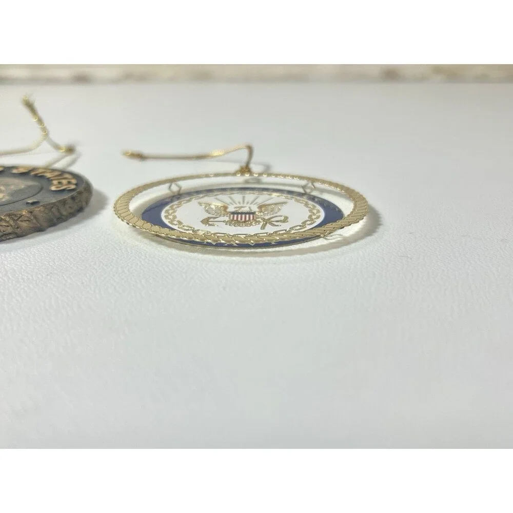 2 US Navy Christmas Ornament Military American Pride USA Gift Gold Tone Trim
